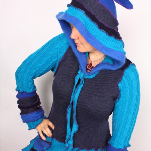Authentic Katwise Recycled Turquoise and Cobalt Art Sweater “Violet and Blue” - Picture 3 of 4